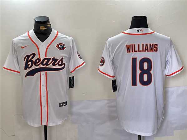 Mens Chicago Bears #18 Caleb Williams White With Patch Cool Base Baseball Stitched Jersey